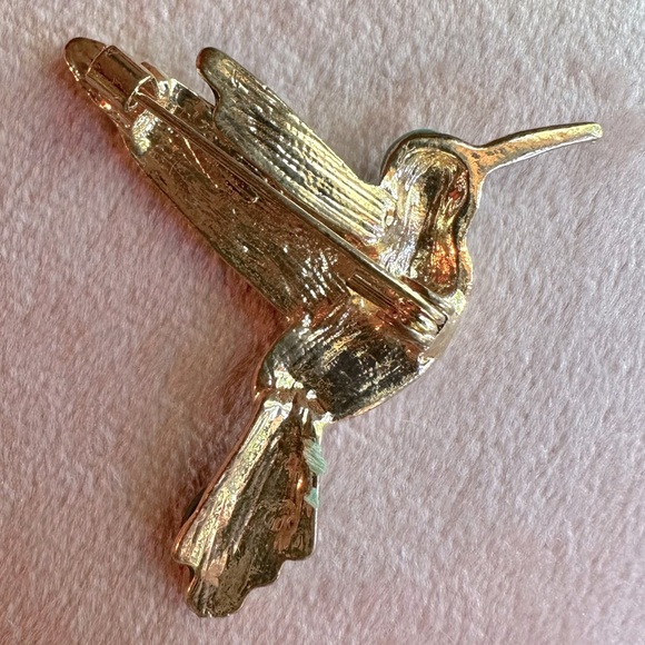 Turquoise, Blue & Yellow Hummingbird Brooch Pin Crystals Rhinestones & Enamel - Picture 7 of 12